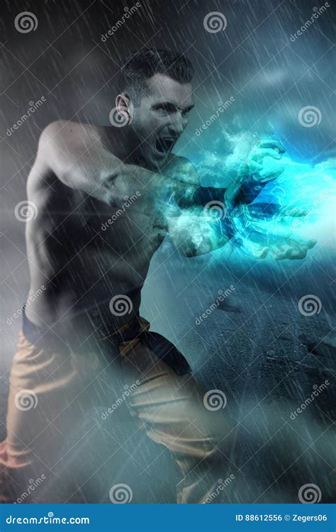 Young Man Doing An Energy Blast Stock Photo Image Of Shout Blast