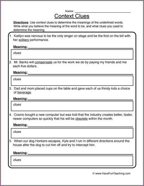 Context Clues Worksheets With Answers