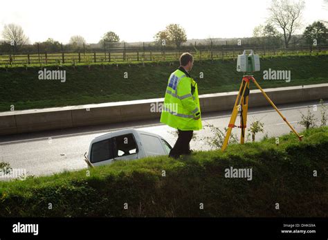 Police Traffic Crash Investigator Accident A46 Newarknottsuk Stock