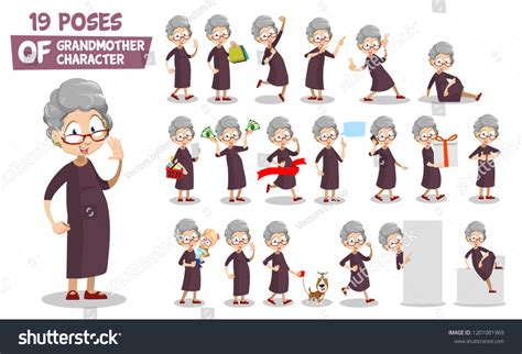 Granny Character Animated Set Elderly Woman Stock Vector Royalty Free