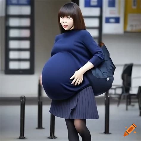 Heavily Pregnant Japanese Girl In Navy Blue Outfit On Craiyon