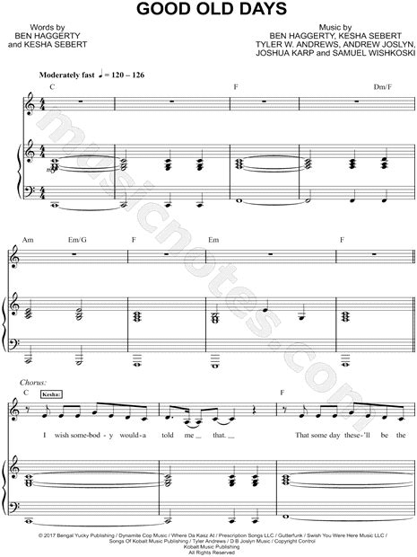 macklemore feat kesha good old days sheet music in c major transposable download and print