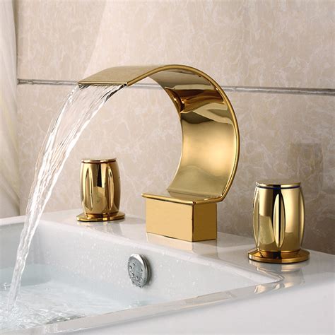 Your gold faucet bathroom stock images are ready. Mooni Waterfall Widespread Sink Faucet Shiny Gold ...