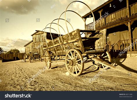 Wild West Cowboy Town Wagon Foreground Stock Photo