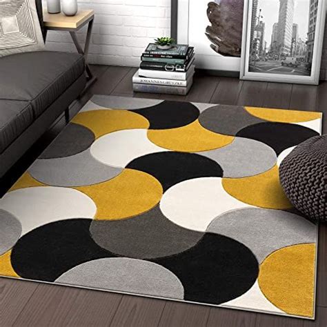 Well Woven Hilda Gold Modern Geometric Circles Boxes Pattern Area Rug