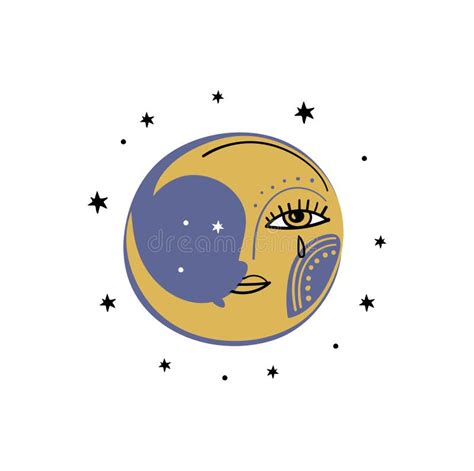 Fullcolor Crescent Moon With Face Icon Boho Moon Sticker Vintage