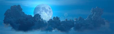 Panoramic Night Clouds With Moon Design Nature 3d Illustration Stock