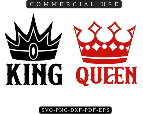two king and queen crowns with the words commercial use in red black and white