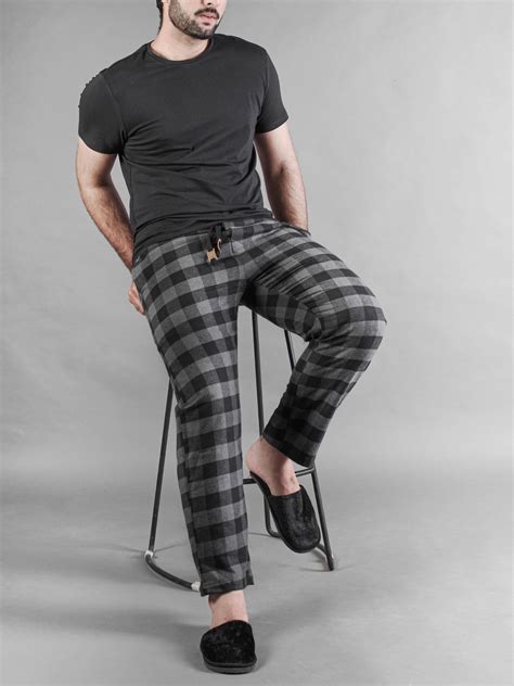 Black And Grey Checkered Flannel Cabin Pants For Men Bombay Trooper