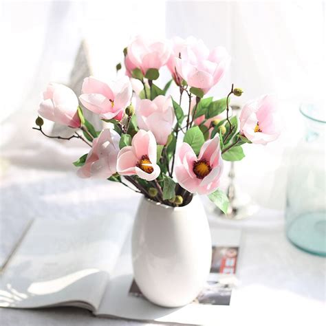 Magnolia flower arrangements full bloom magnolia silk flower stems. 5PCS Simulation Flowers Magnolia Artificial Flowers Art ...