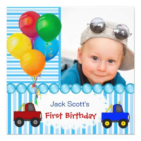 Baby Boy First Birthday 1st Colorful 525x525 Square Paper Invitation