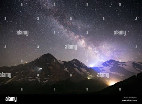 Milky Way Starry Sky Night Landscape Eiger Monch Jungfrau
