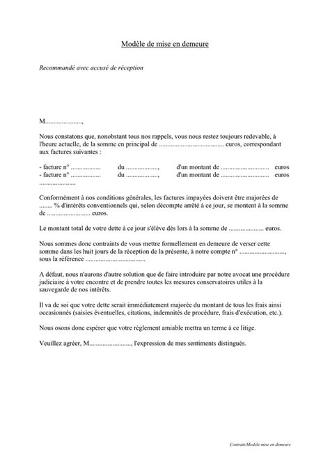 Modèle de mise en demeure DOC PDF page sur