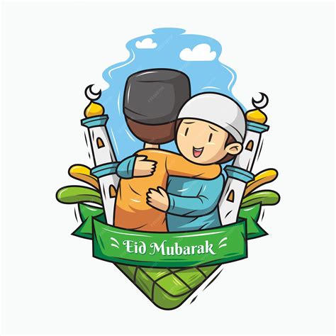 Premium Vector Eid Mubarak Cartoon Hug