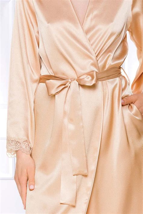 Coemi Saia Robe Kimono Satin Nightwear Apricot Oleandacom