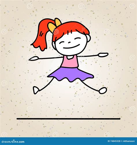 Hand Drawing Colorful Happiness Cartoon Concept Happy Girl Character