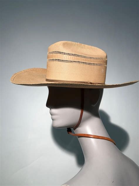 1950s Resistol Woven Straw Cowboy Western Hat W Leather Chin Strap At