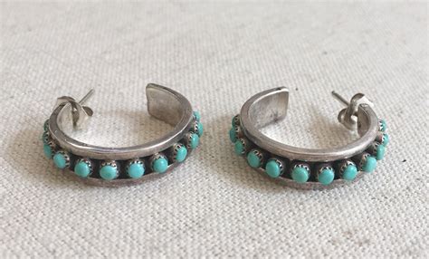 Zuni Turquoise Hoop Earrings Vintage Southwest Native American Petit