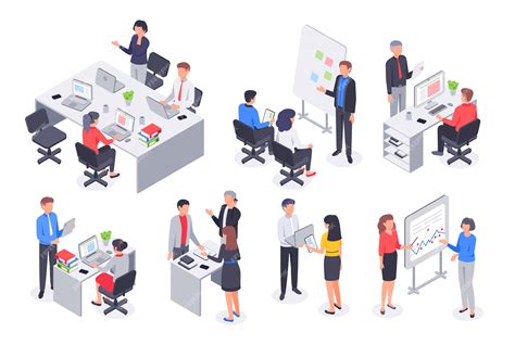 Premium Vector Isometric Business Office Team Corporate Teamwork Meeting Employee Workplace