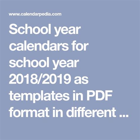 School Year Calendars For School Year 20182019 As Templates In Pdf