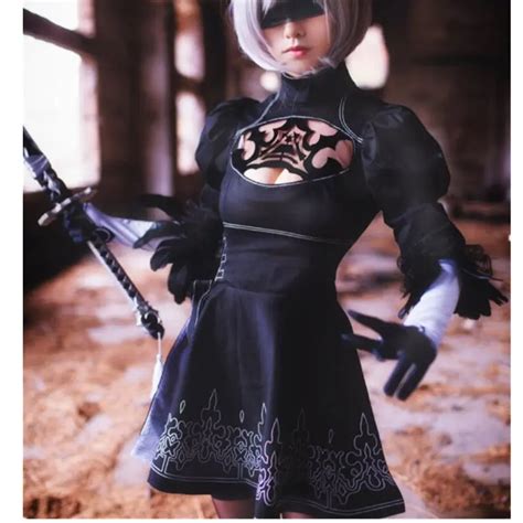 Cosrea Game Nier Automata Yorha No Type B Cosplay Costumes Women Sexy Black Dress With Gloves