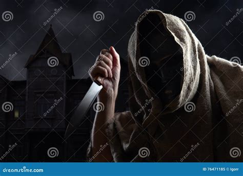 Hooded Man In Mask With A Knife Stock Image Image Of Holding Evil