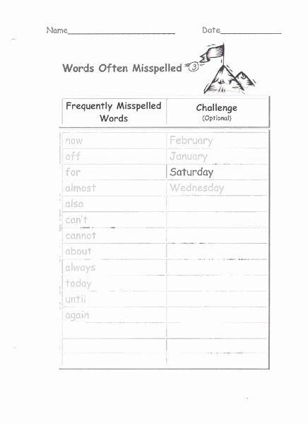 Identifying Misspelled Words Worksheet