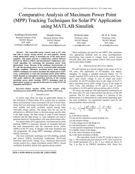 Pdf Comparative Analysis Of Maximum Power Point Mpp Tracking