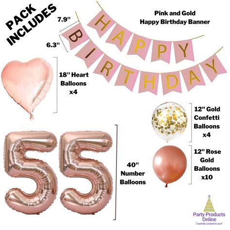 55th Birthday Decorations For Her Pink And Rose Gold 55th Etsy