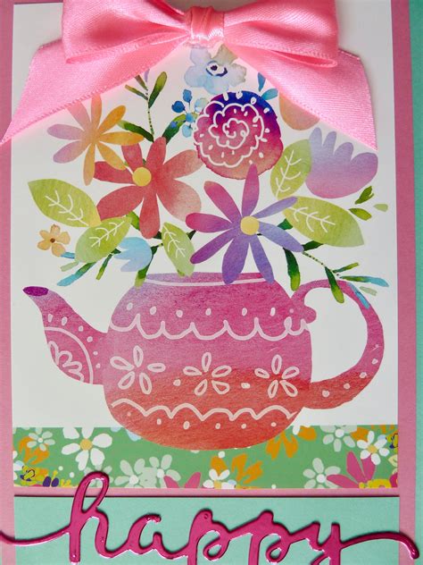Bright Happy Birthday Card Teapot Birthday Greeting Card Etsy
