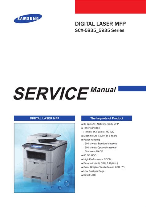 We check all files and test them with antivirus software, so it's 100% safe to download. Samsung Digital-Laser-MFP SCX-5835 5935 Parts and Service Manual