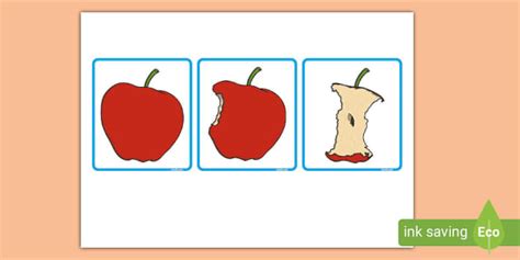 3 Step Sequencing Cards Eating An Apple Teacher Made