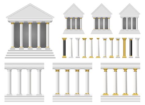Antique Columns And Temple Vector Design Illustration Set Isolated On