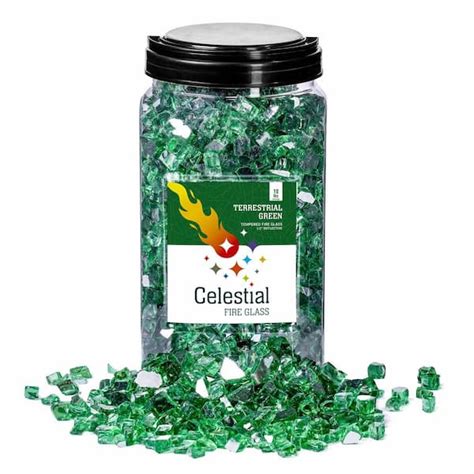 Celestial Fire Glass 1 2 In 10 Lb Terrestrial Green Reflective Tempered Fire Glass In Jar Trl