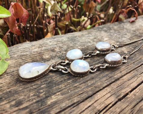 Vintage Moonstone Teardrop Pendant On Sterling Silver Chain Necklace