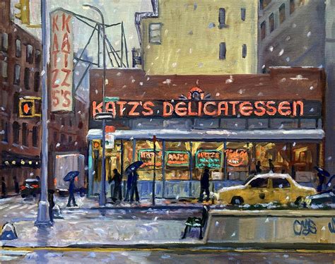 Snow At Katzs Delinew York Winter Cityscape Painting Painting By Thor