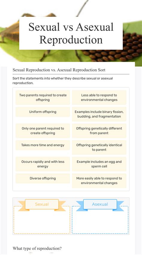 Sexual Vs Asexual Reproduction Interactive Worksheet By Singleton Amy Wizer Me