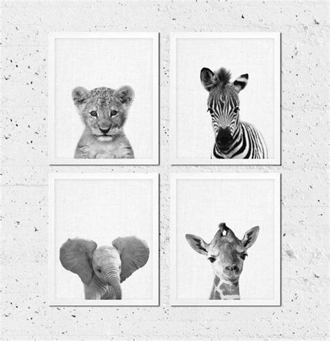 Safari Animals Nursery Decor Animals Print Set Of 4 Baby Etsy