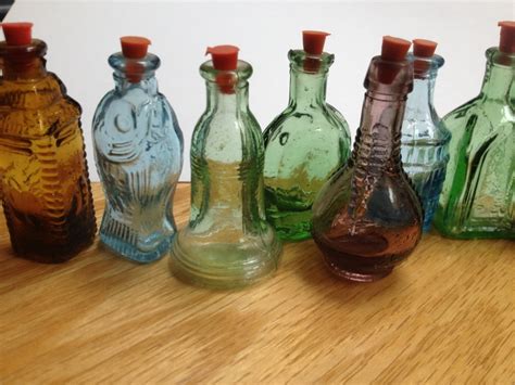 Vintage Collection Of Colored Glass Miniature Medicine Bottles 2 Tall Colored Glass Bottles