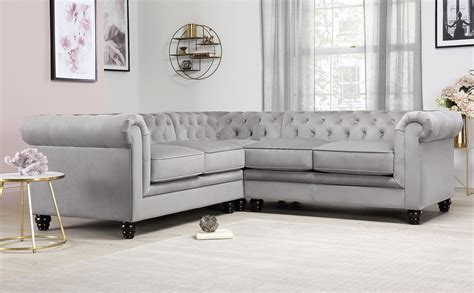 Hampton Grey Velvet Chesterfield Corner Sofa Furniture Choice