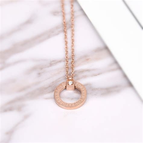 Yun Ruo Fashion Zirconia Froever Love Pendant Necklace For Woman Stainless Steel Jewelry T