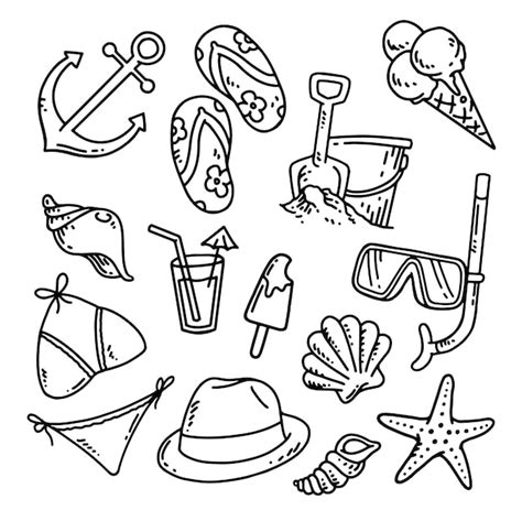 Premium Vector Doodle Beach Set Illustration
