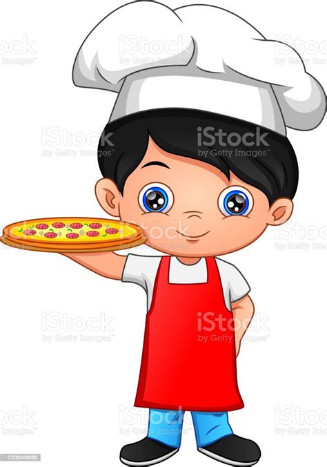 Junge Koch Cartoon Mit Pizza Stock Vektor Art Und Mehr Bilder Von Kind