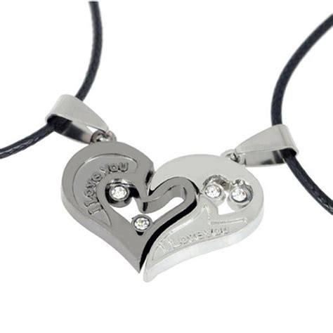 45cm 2pcs Lovers Couples Pendant Necklaces Matching Hearts Shape