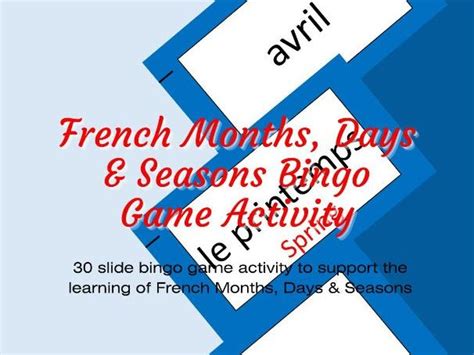 French Days Months And Seasons Bingo Game Activity Teaching Resources