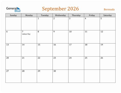 Free September 2026 Bermuda Calendar