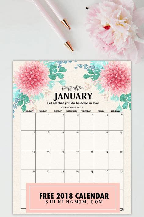 Free Printable January 2018 Calendar 12 Awesome Designs Free 2018