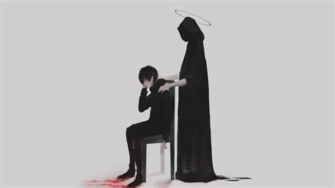 Download 2560x1440 Anime Boy The Reaper Sad Wallpapers