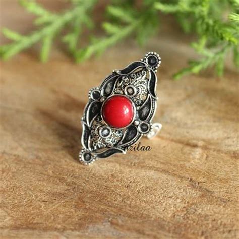 Artisan Handcrafted Red Coral Sterling Silver Gemstone Ring At ₹6750