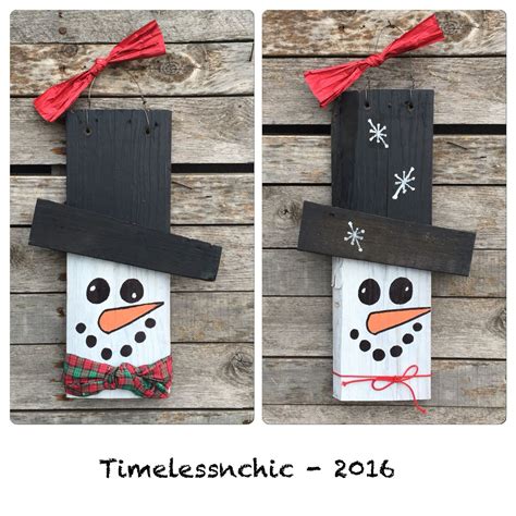 Reclaimed Wood Snowman With Free Handed Painted Face Cabane Bois